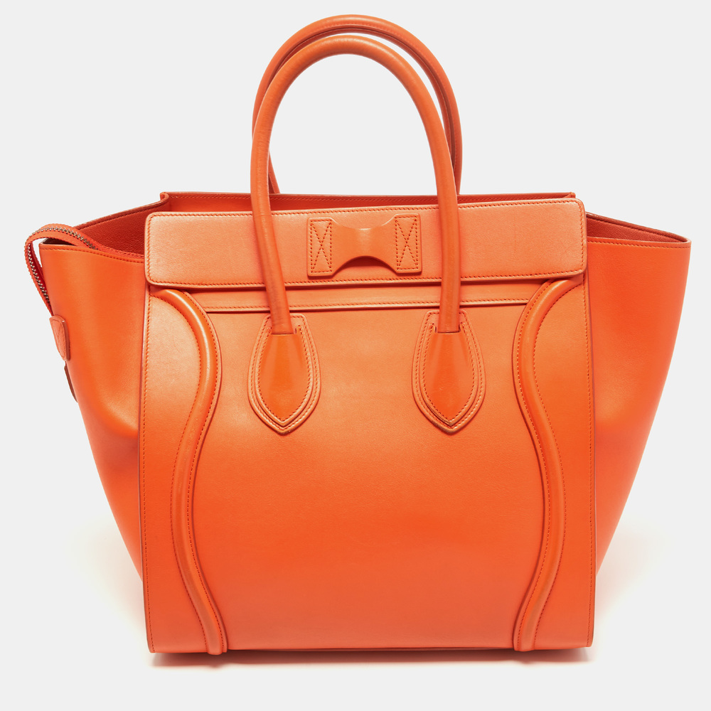 CELINE Orange Leather Mini Luggage Tote - Picture 4 of 8